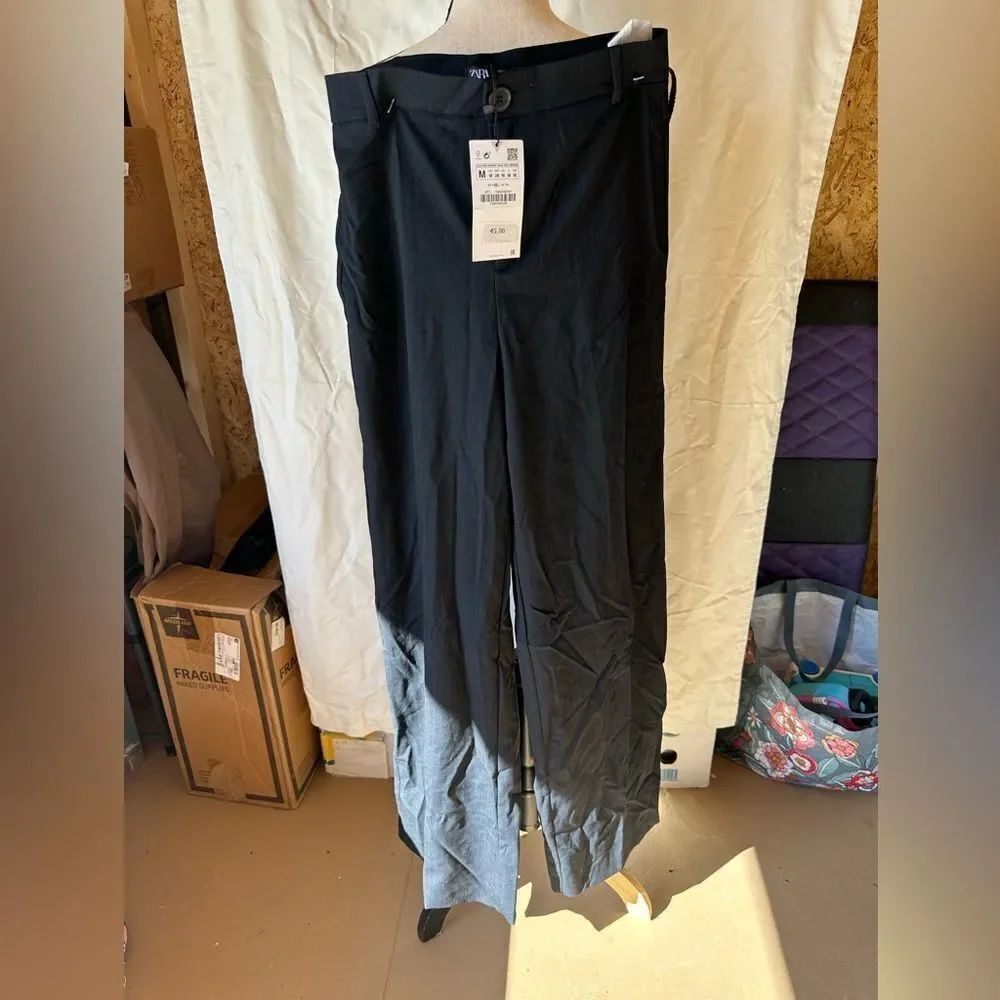 NWT Zara Black Wide-Leg Trousers